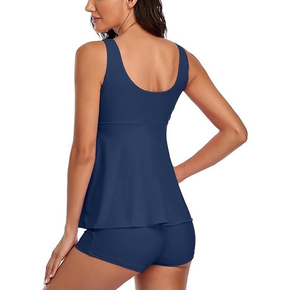Navy Blue Tankini‎ Swimsuit Set Swimdress with Boy Shorts Women's Size L - Picture 7 of 10
